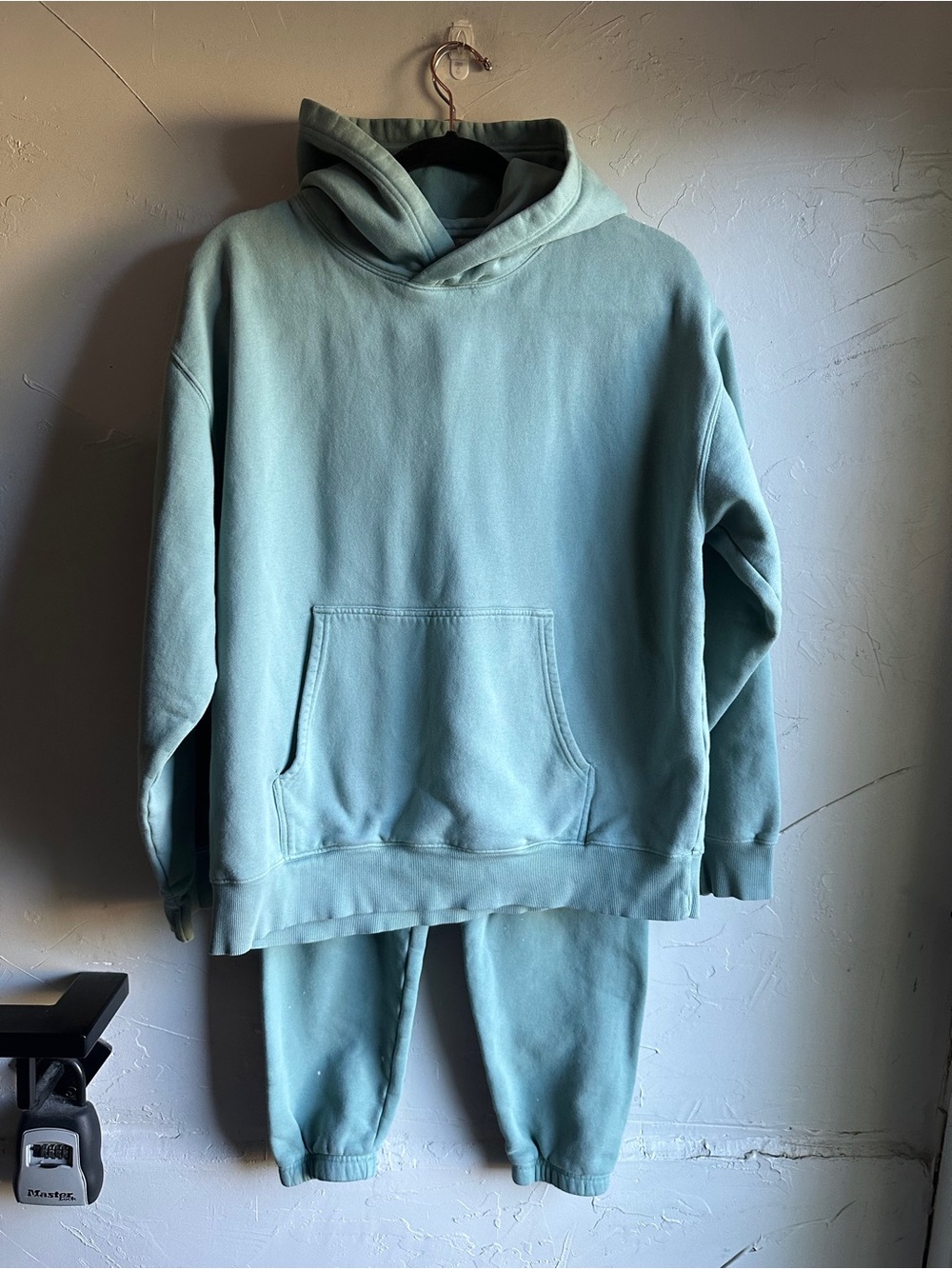 TNA Cozy Fleece Aqua Hoodie Sweatpants Set M/L Loungewear Clean Girl Athleisure